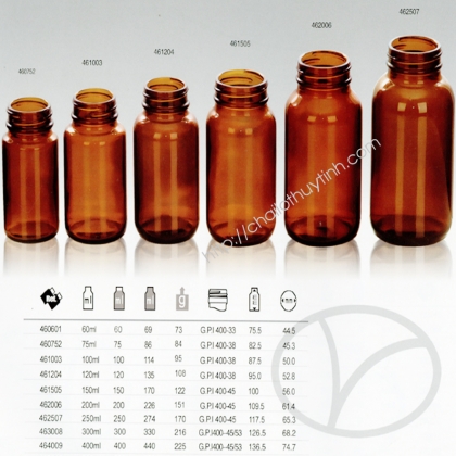 Chai lọ thủy tinh màu hổ phách mã 46