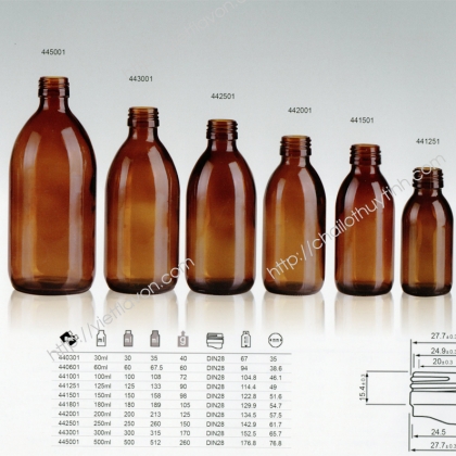 Chai lọ thủy tinh màu hổ phách mã 43