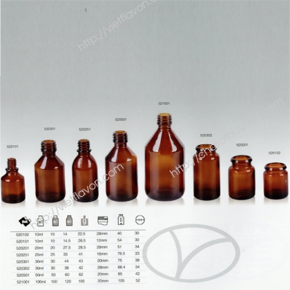 Chai lọ thủy tinh màu hổ phách mã 52