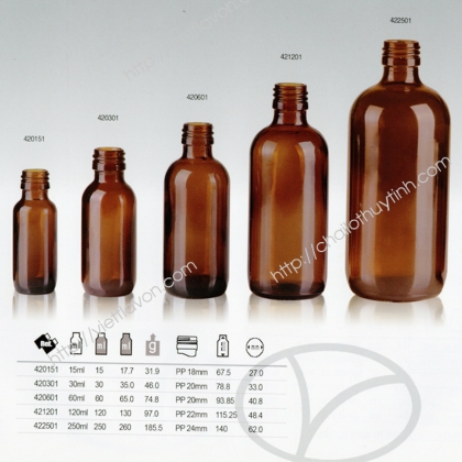 Chai lọ thủy tinh màu hổ phách mã 42