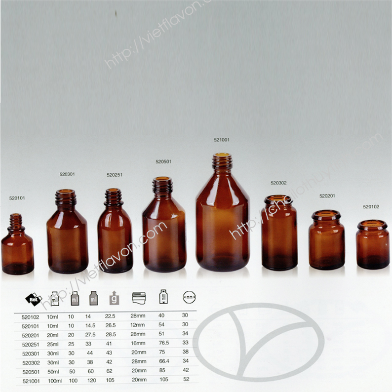 Chai lọ thủy tinh màu hổ phách mã 52