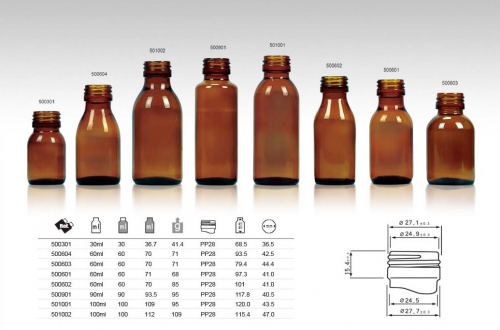 Chai lọ thủy tinh màu hổ phách mã 50